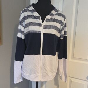 Striped Zip-Up Hoodie in Navy and White